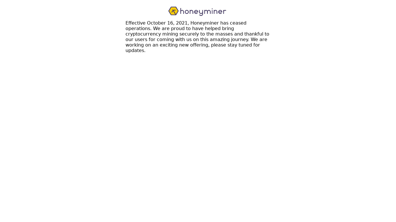 Honeyminer Landing page