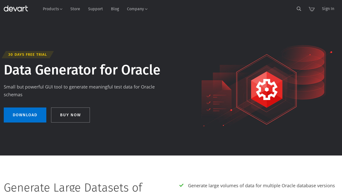 Devart Data Generator for Oracle Landing page