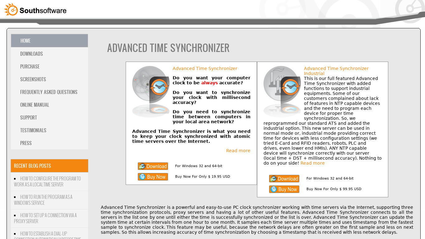 Advanced Time Synchronizer Landing page