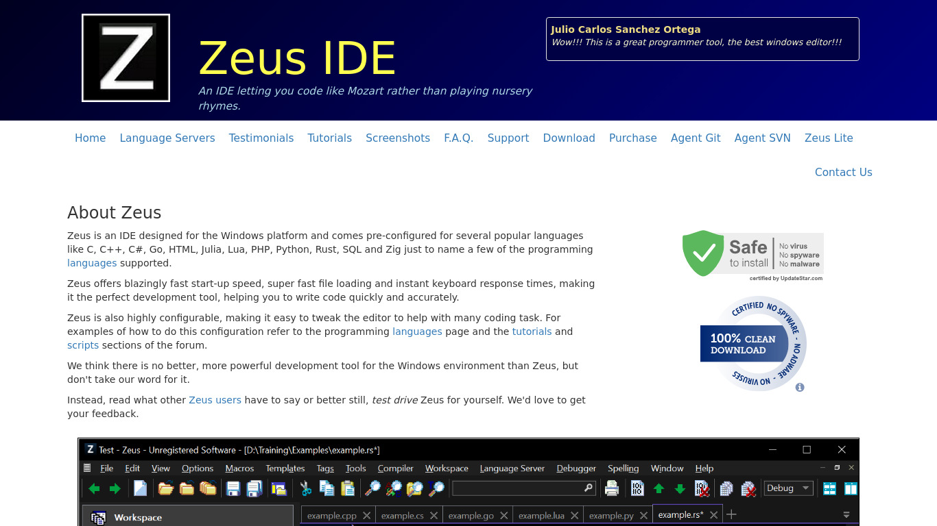 Zeus IDE Landing page