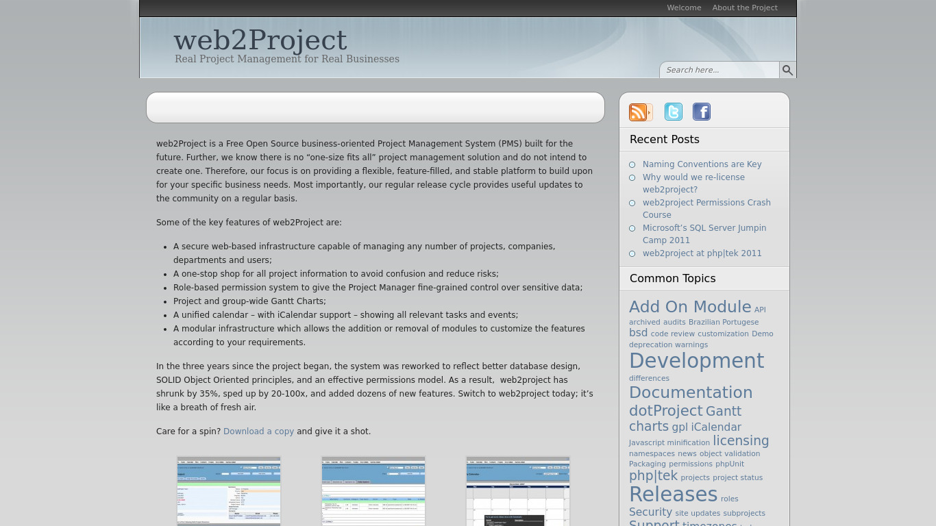 web2project Landing page