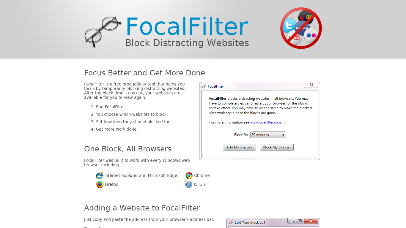 FocalFilter Landing page