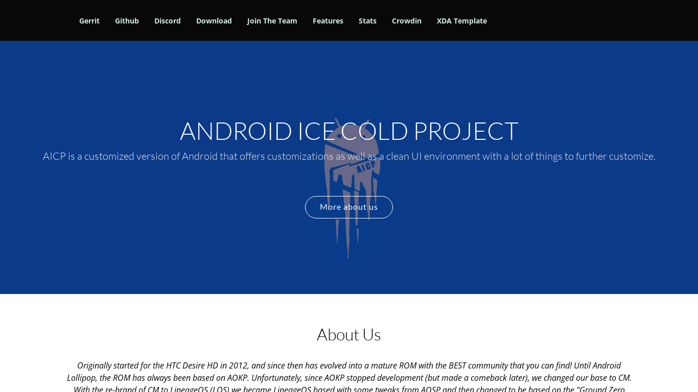 Android Ice Cold Project AICP-ROM Landing page