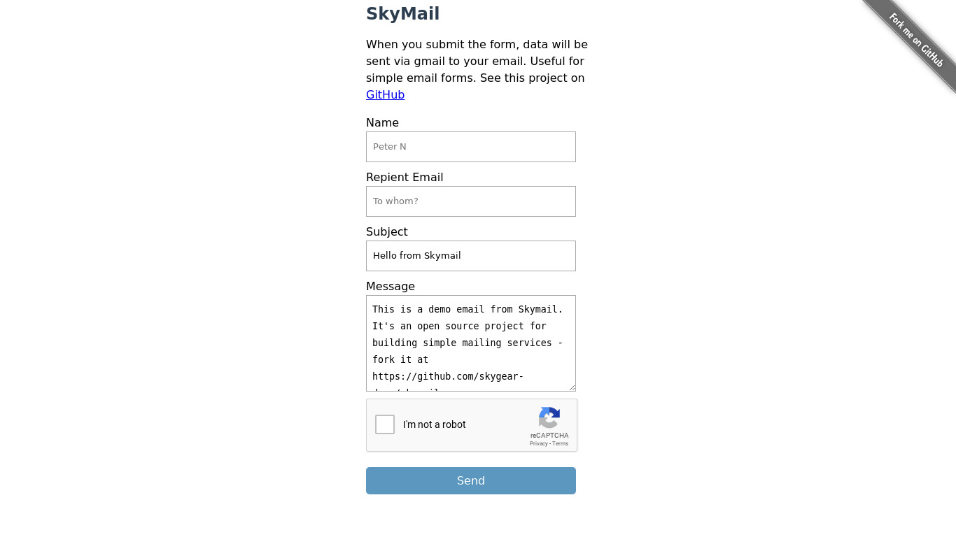 Skymail Landing page