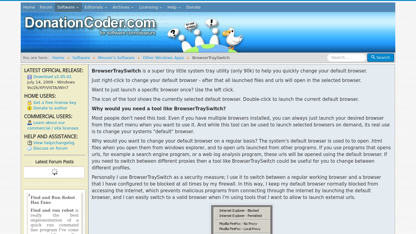 BrowserTraySwitch Landing page
