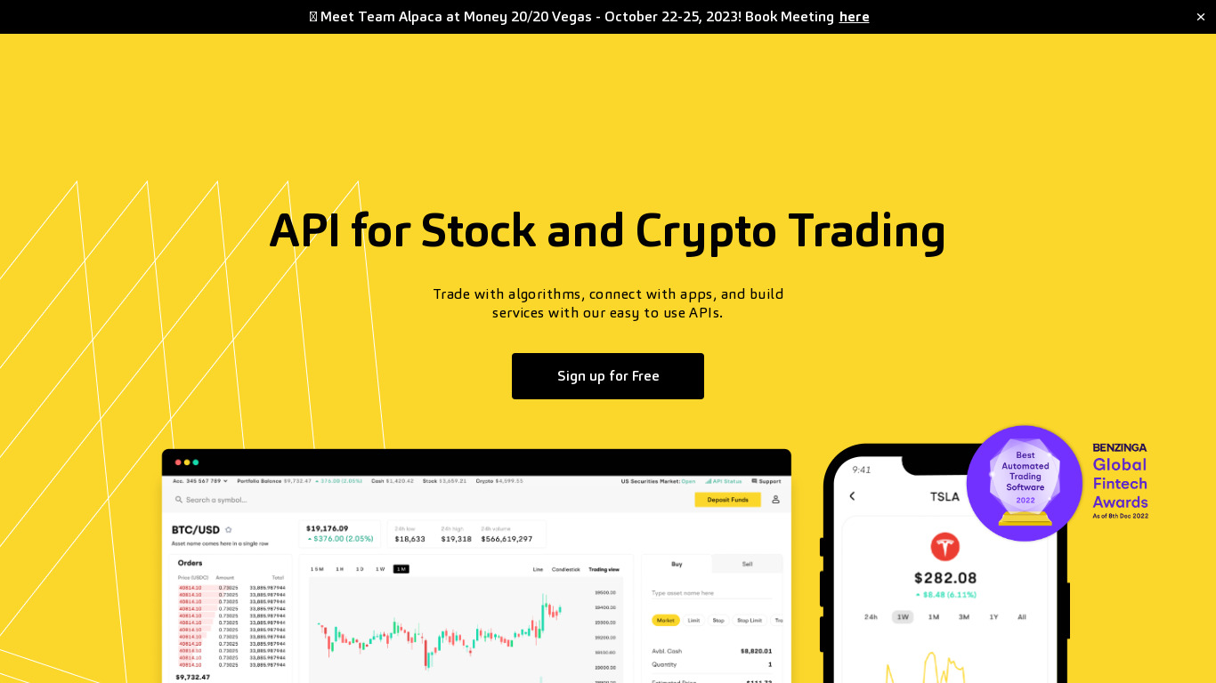 Alpaca Trading API Landing page