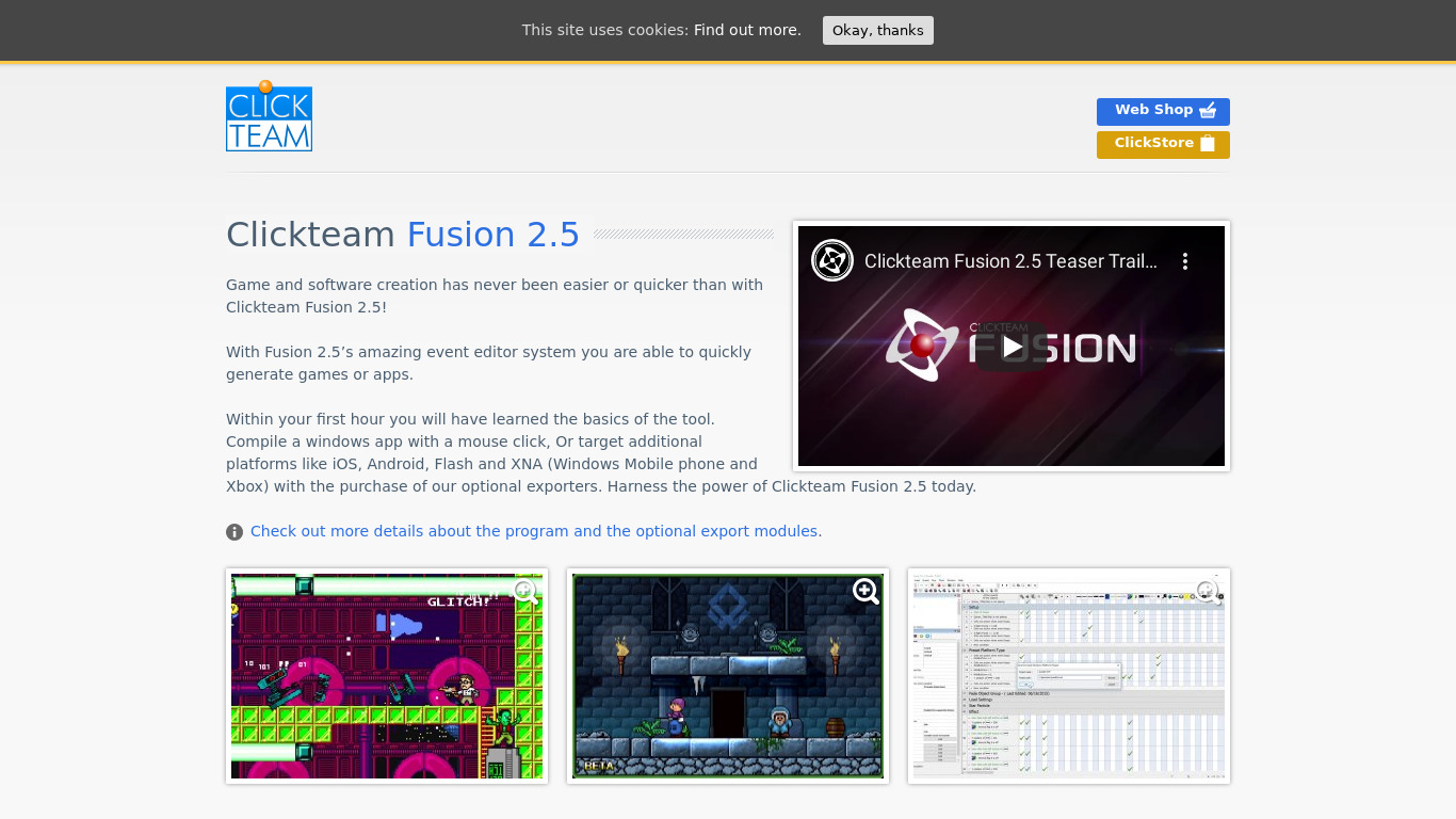 ClickTeam Fusion Landing page