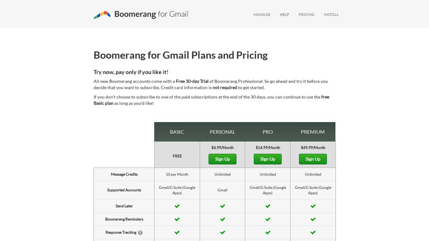 Boomerang Premium Landing Page