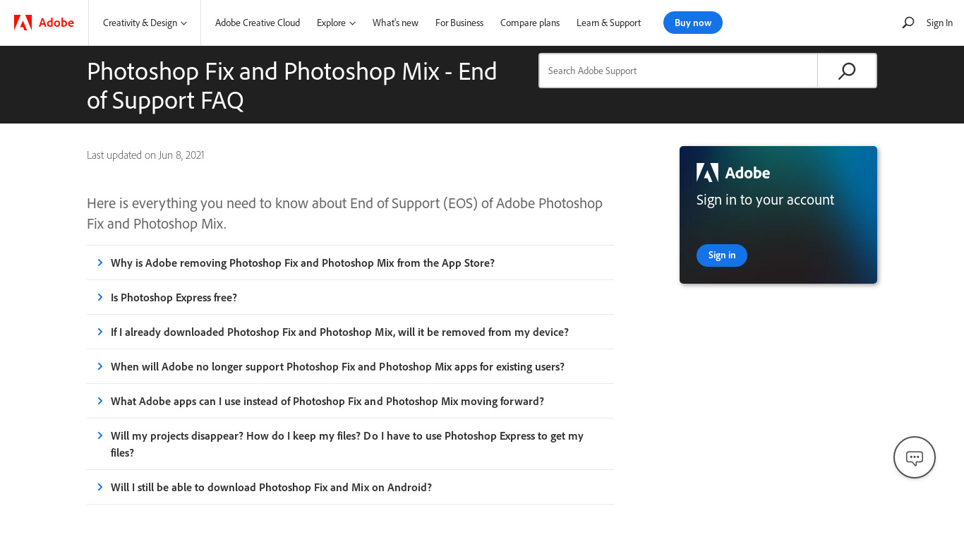 Adobe Photoshop Fix Landing page