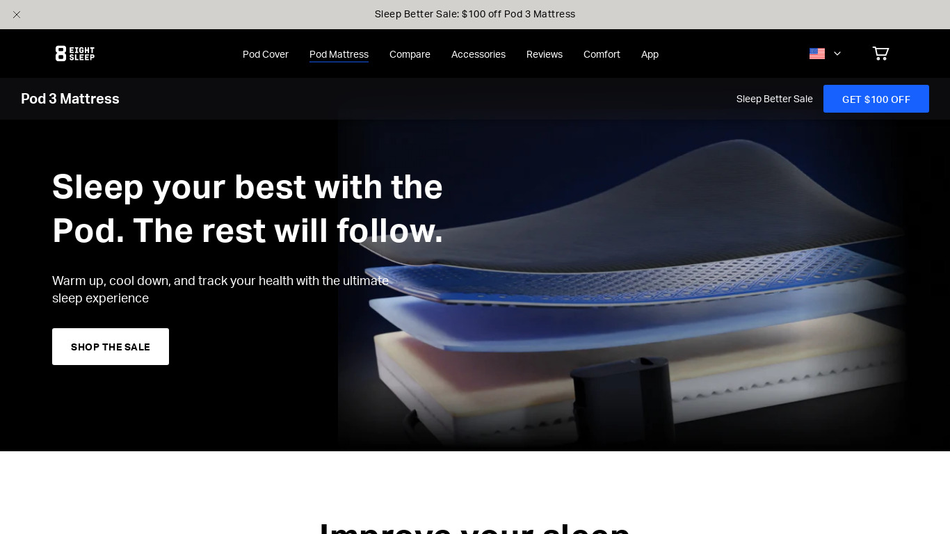 The Pod by Eight Sleep Landing page