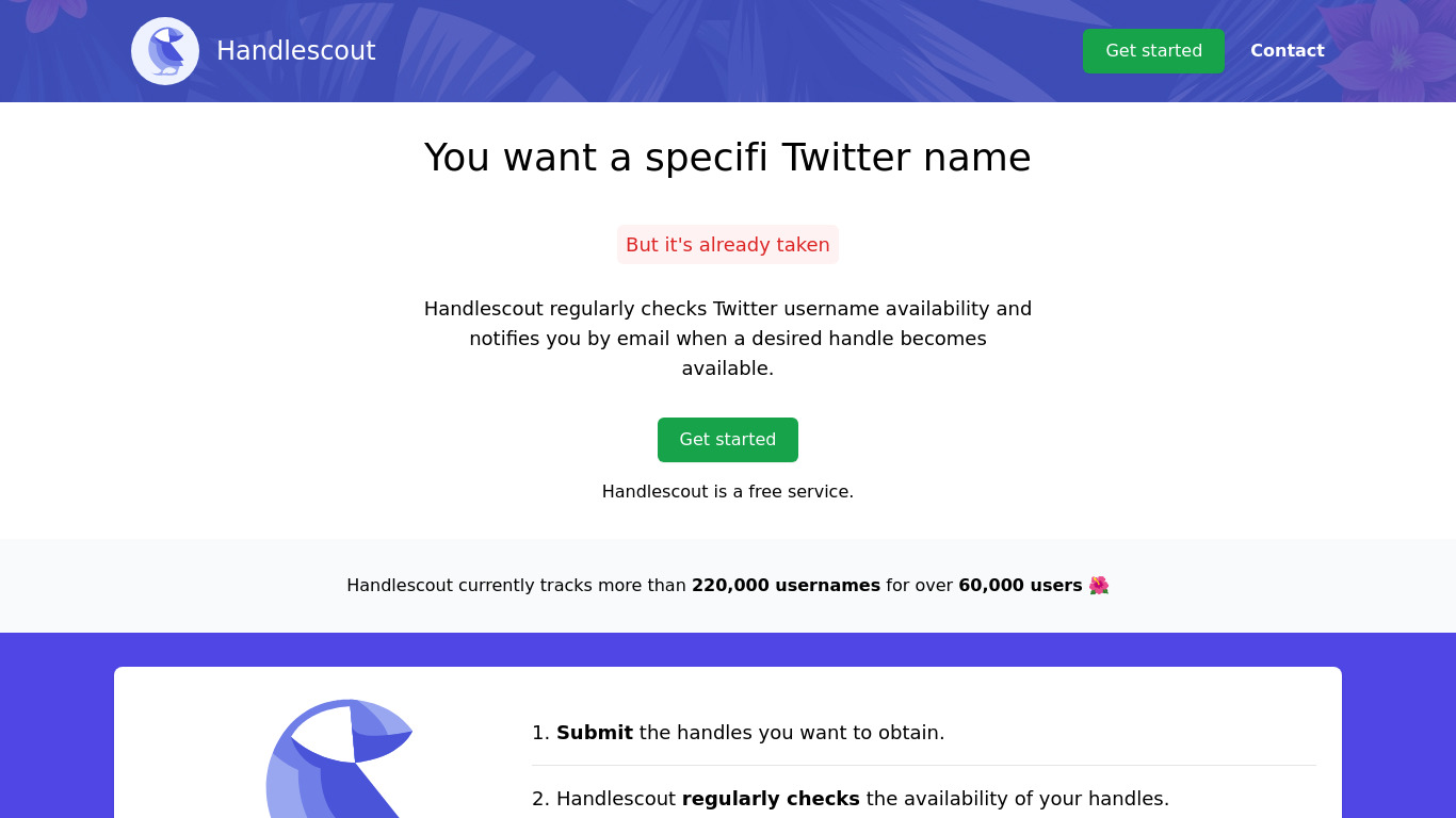Handlescout Landing page