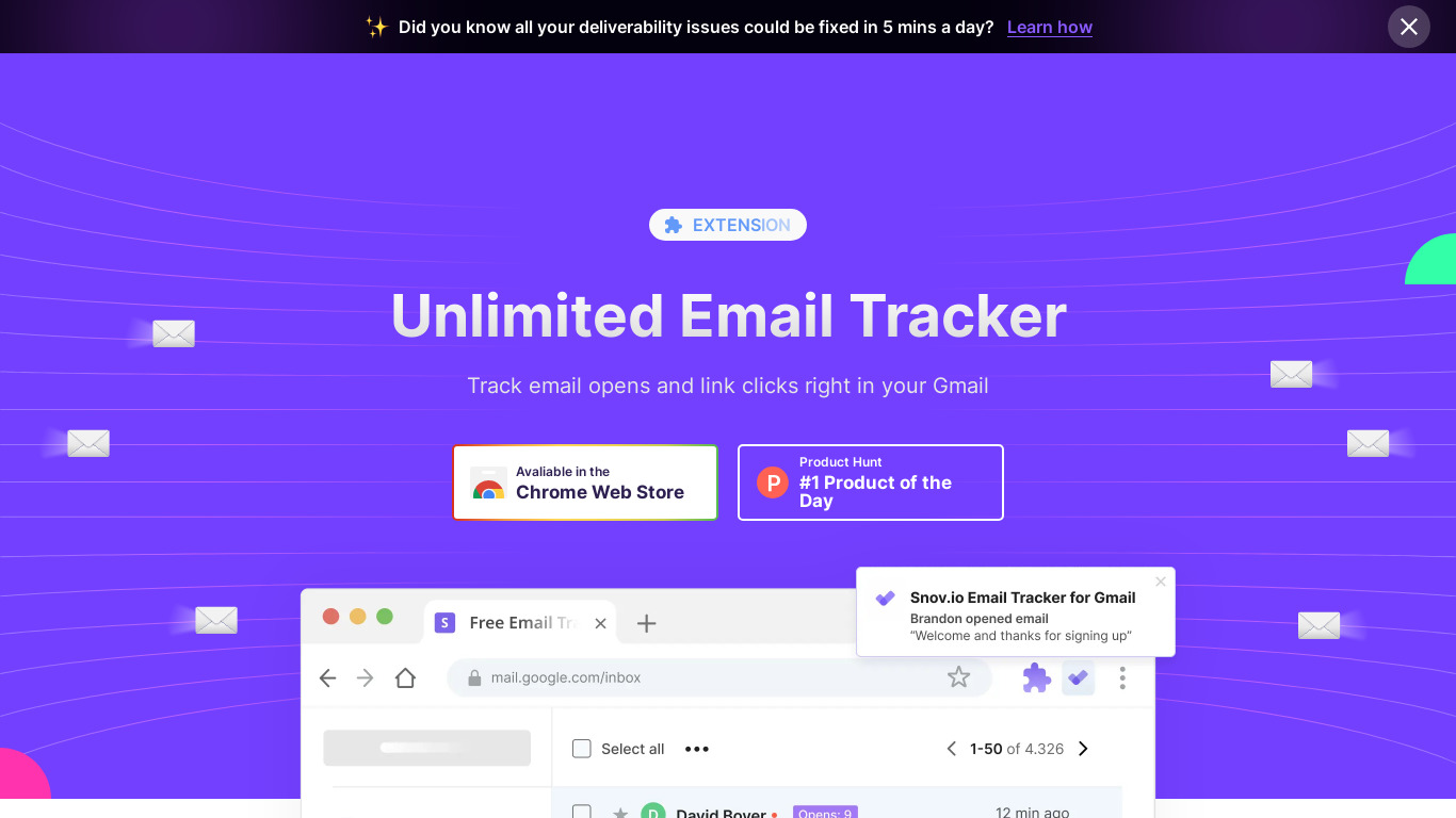 Unlimited Email Tracker Landing page