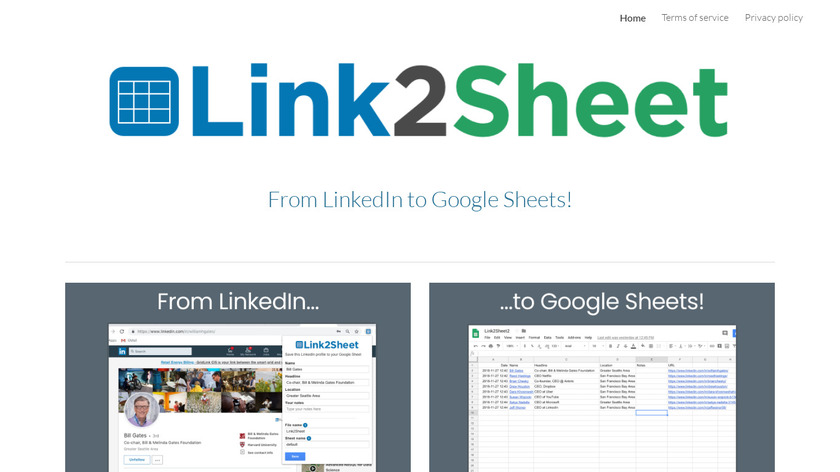 Link2Sheet Landing Page