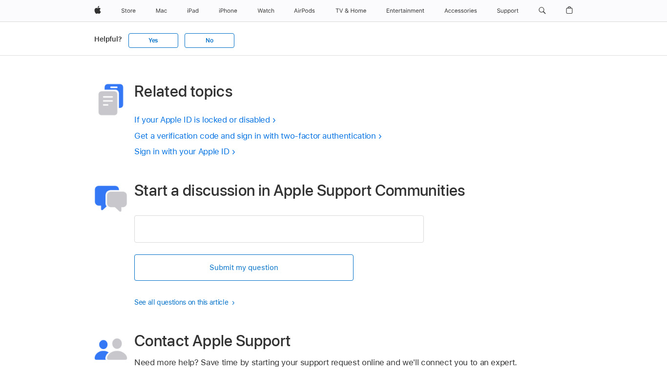 Two-factor authentication for Apple ID Landing page