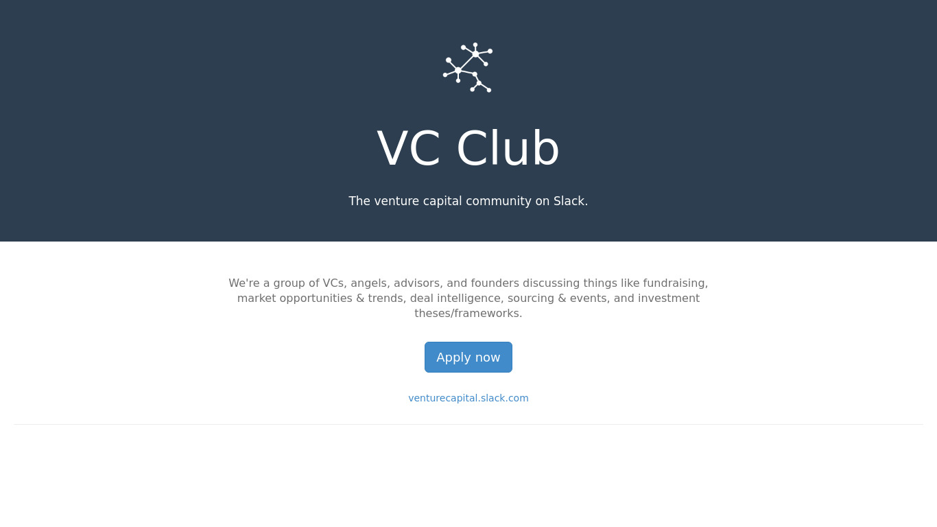 VC Club Landing page