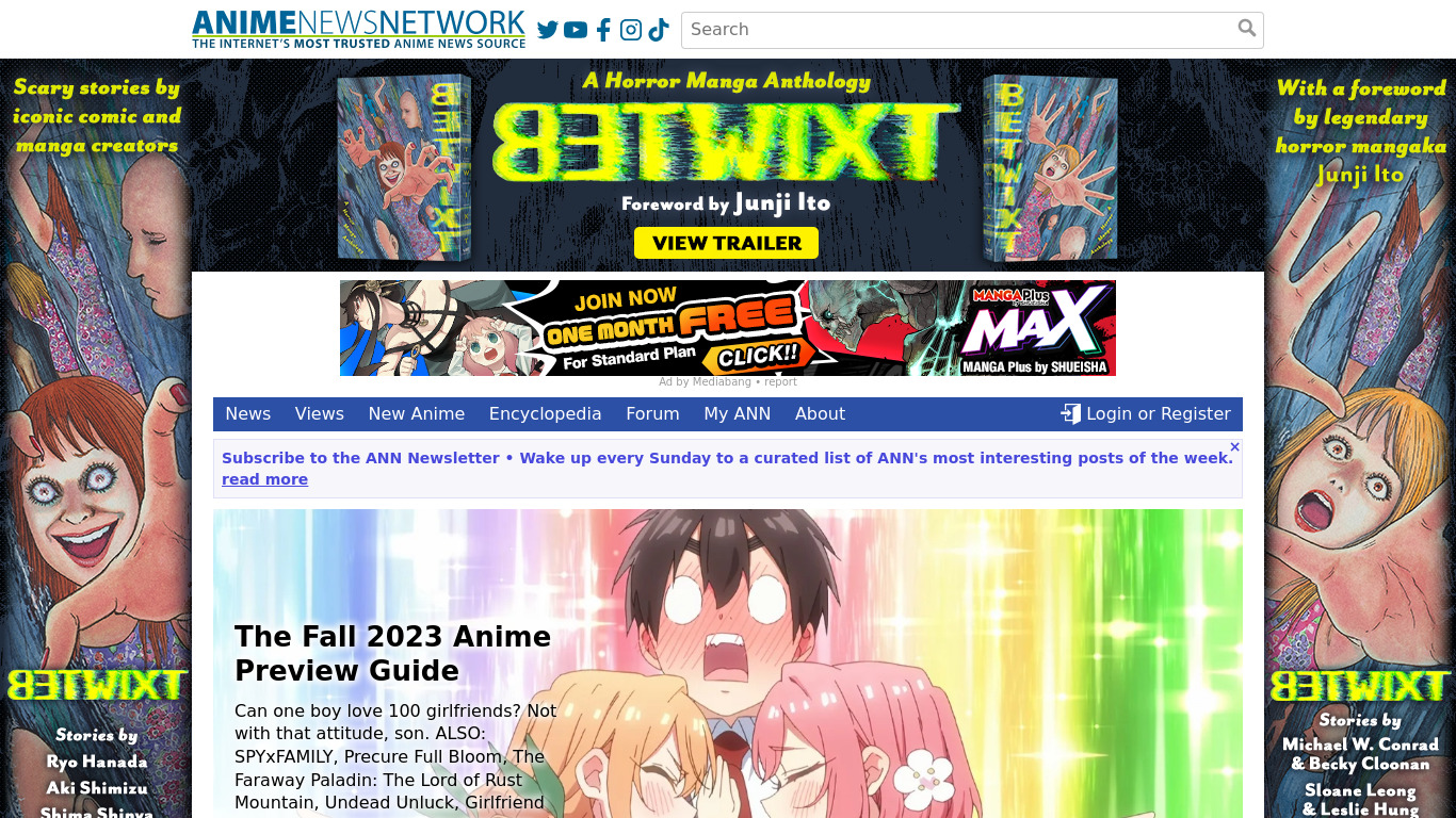 Anime News Network Landing page