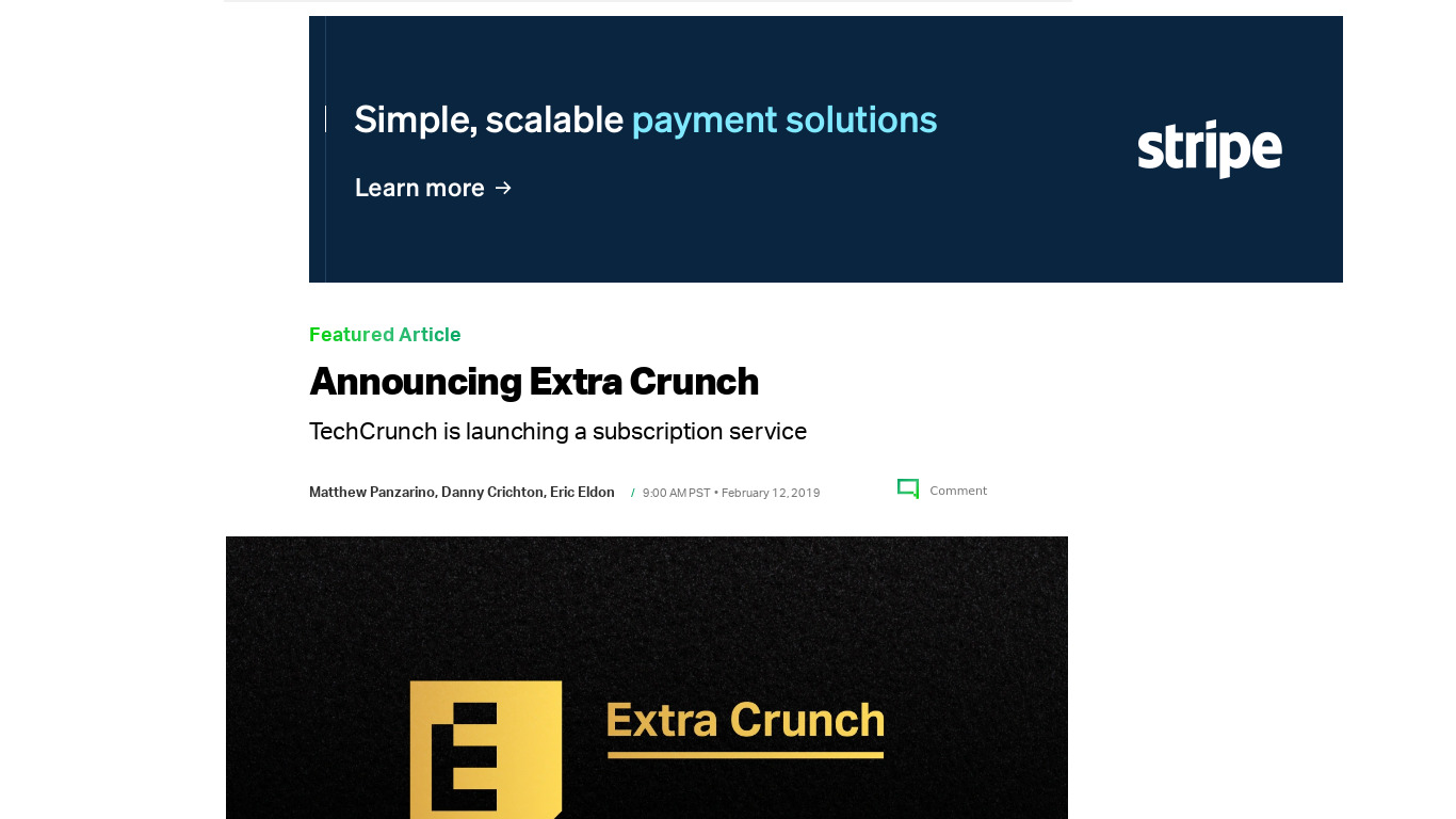 Extra Crunch Landing page
