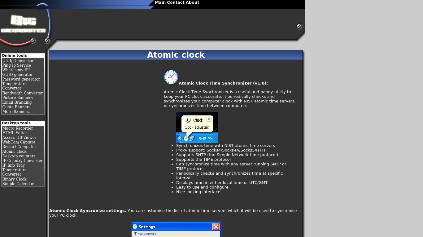 Atomic Clock Time Synchronizer Landing page