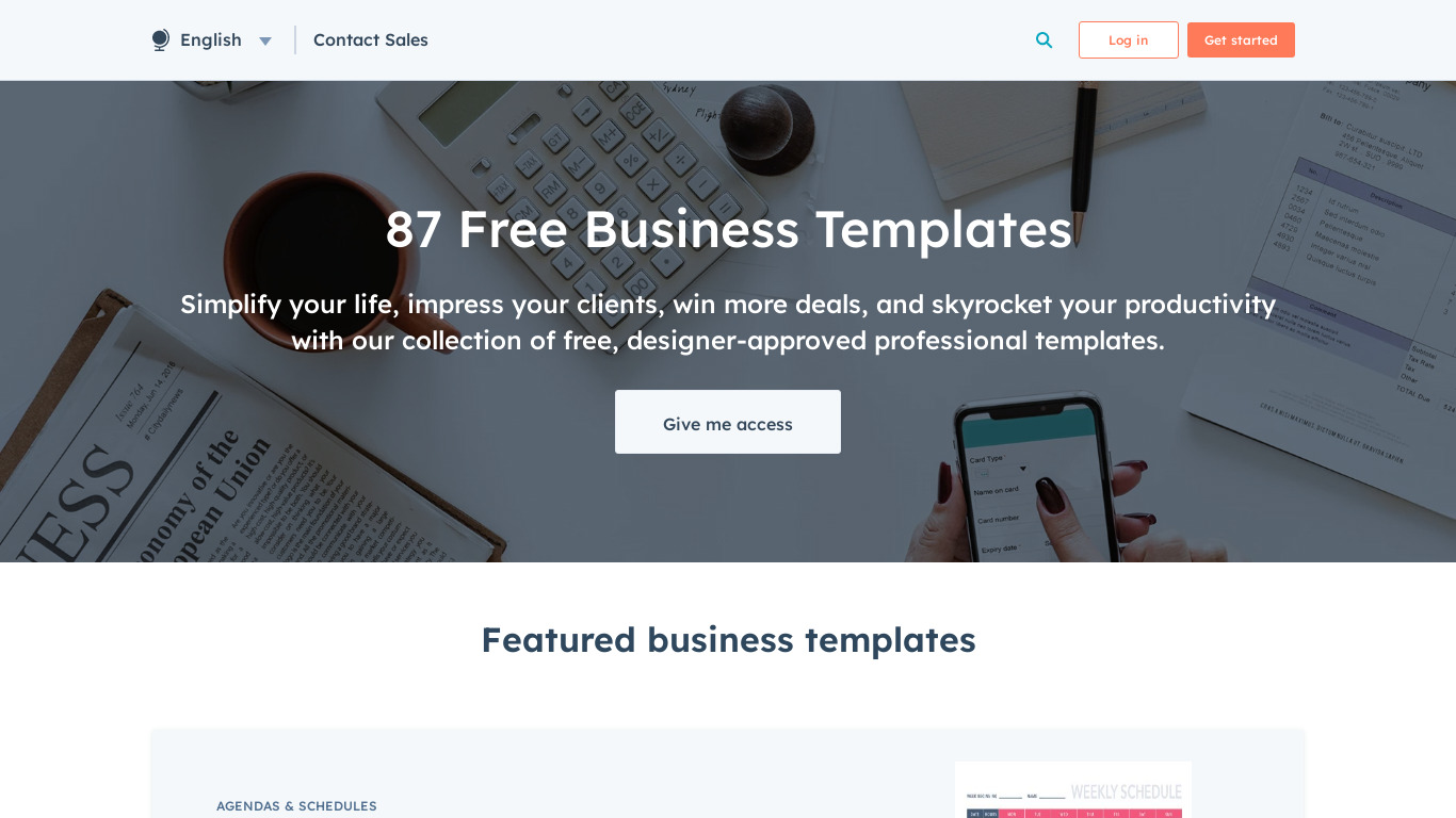 Business Templates by HubSpot Landing page