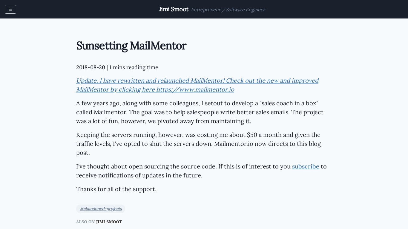 MailMentor Landing page