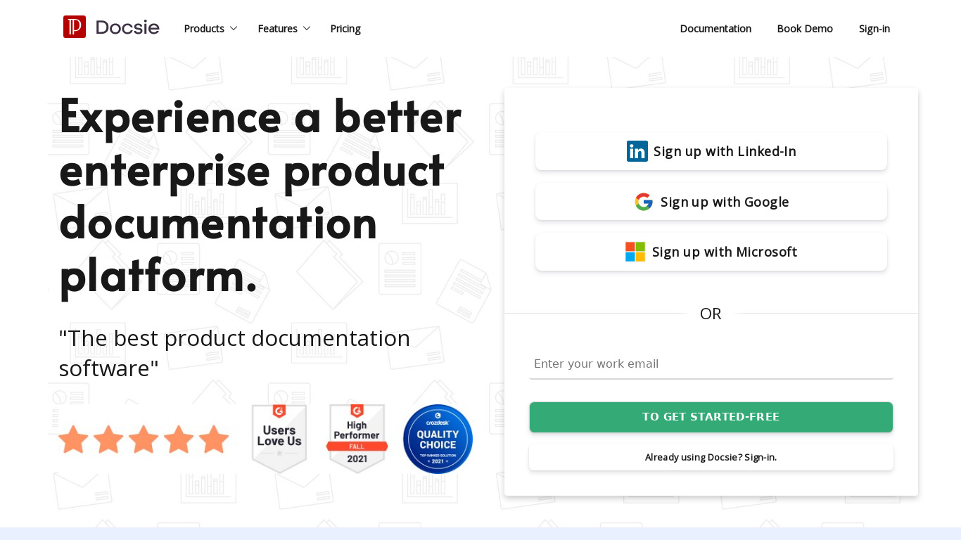 Docsie Landing page
