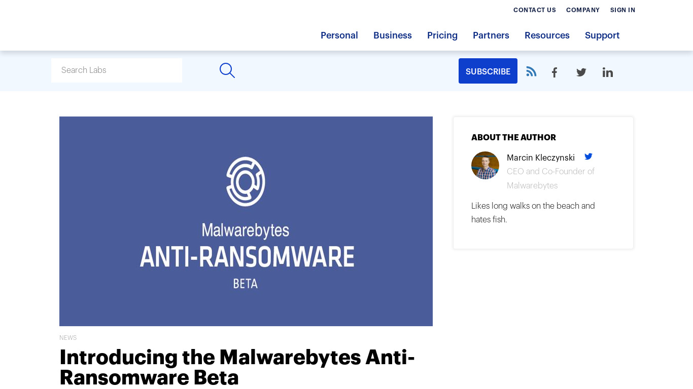Malwarebytes Anti-Ransomware Landing page