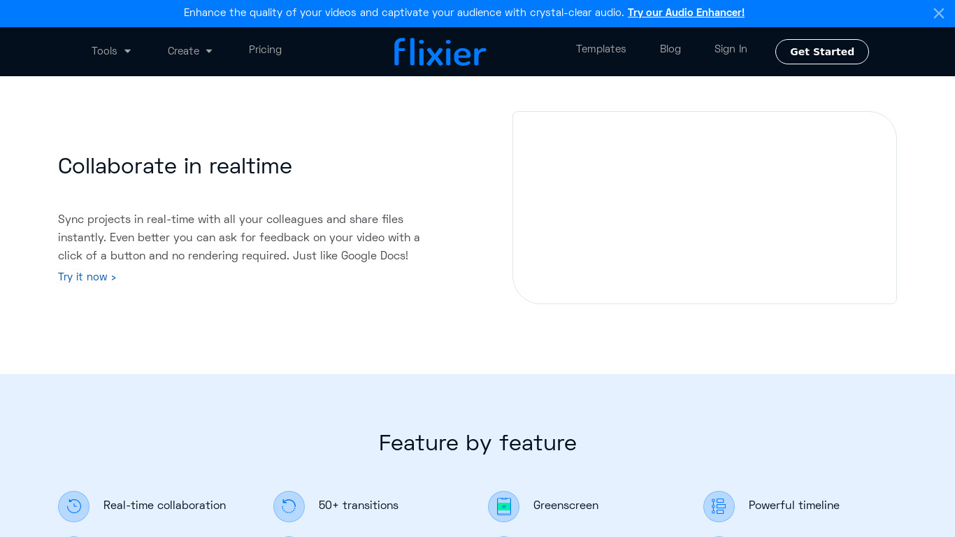 Flixier Landing page