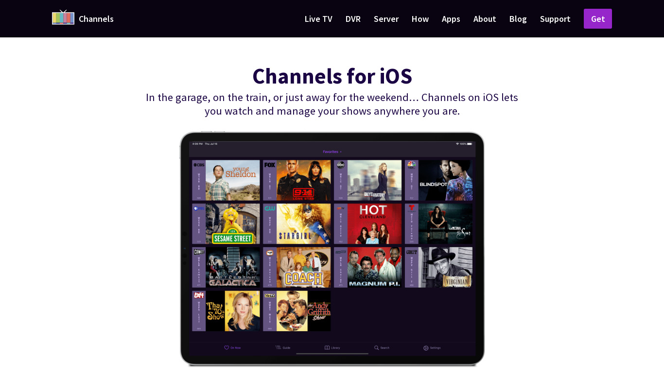 Channels for iOS Landing page