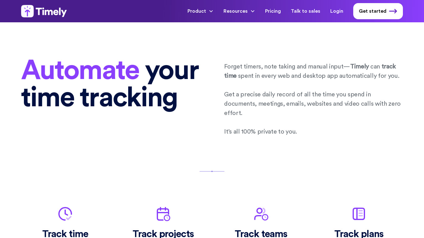 Timely Time Tracking Landing page