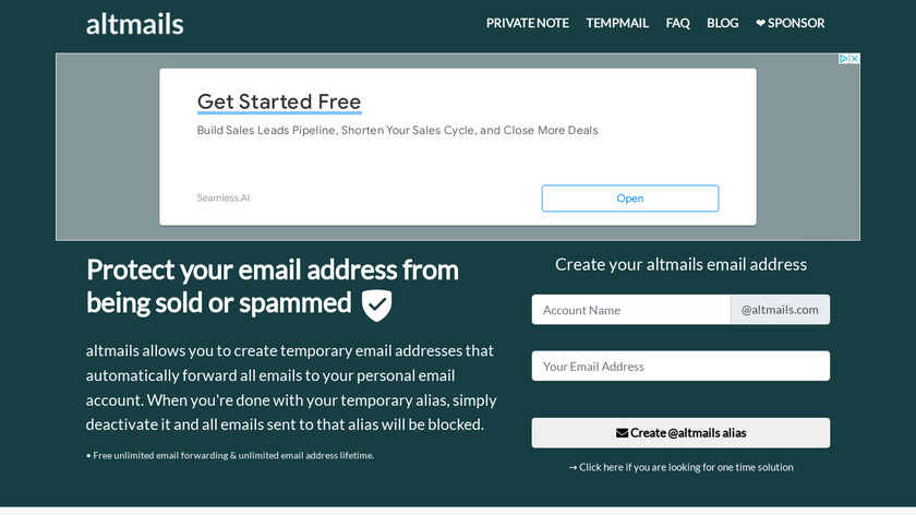 AltMails Landing Page