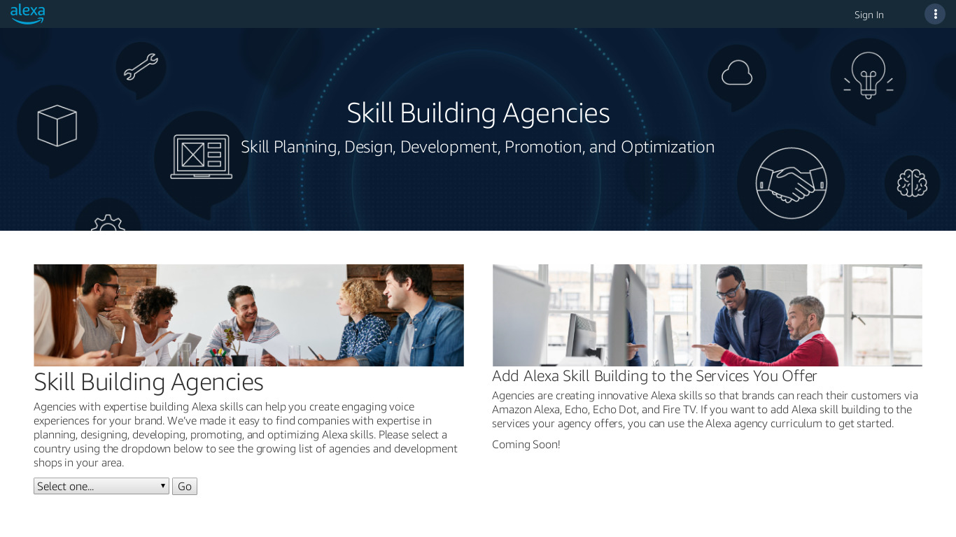 Amazon Skills Hub Landing page
