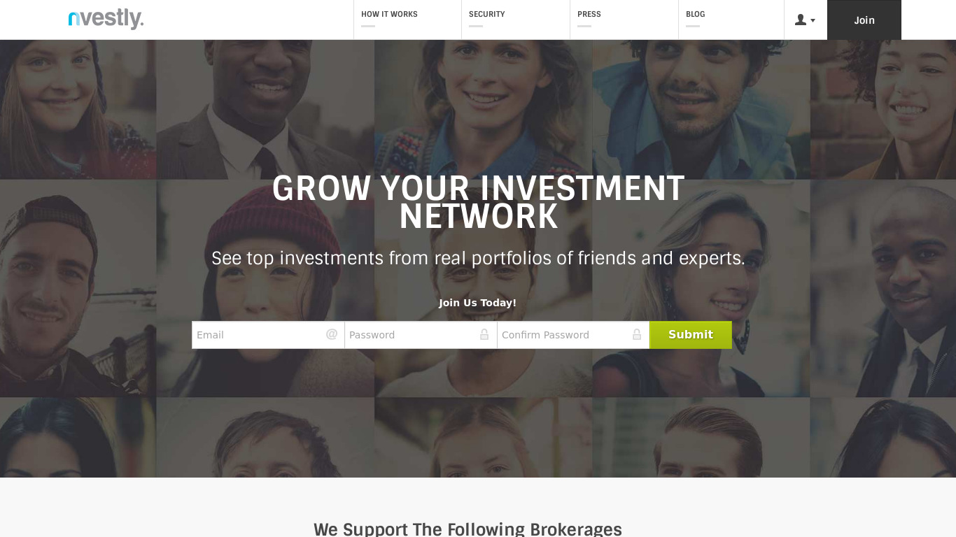 Nvestly Landing page