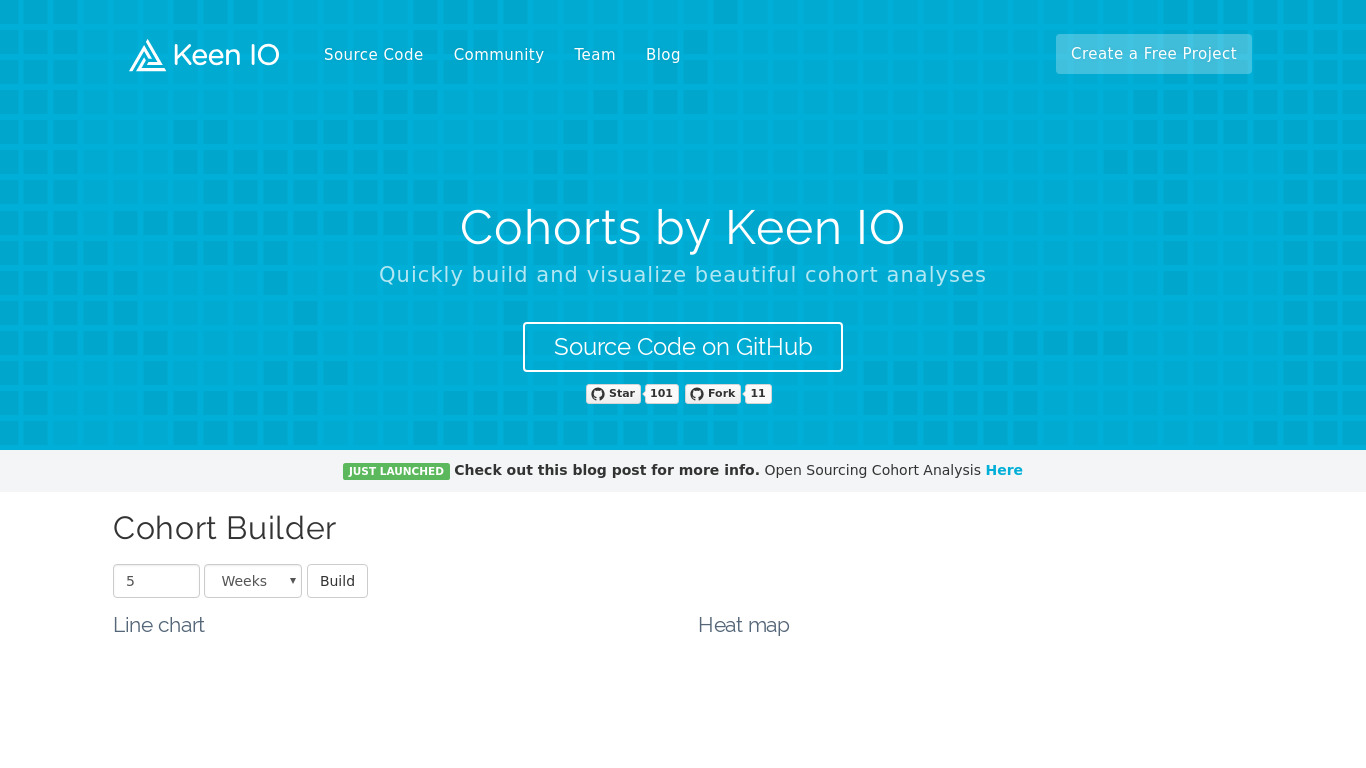 Cohorts by Keen IO Landing page
