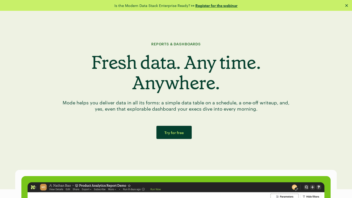 Mode Dashboards Landing page