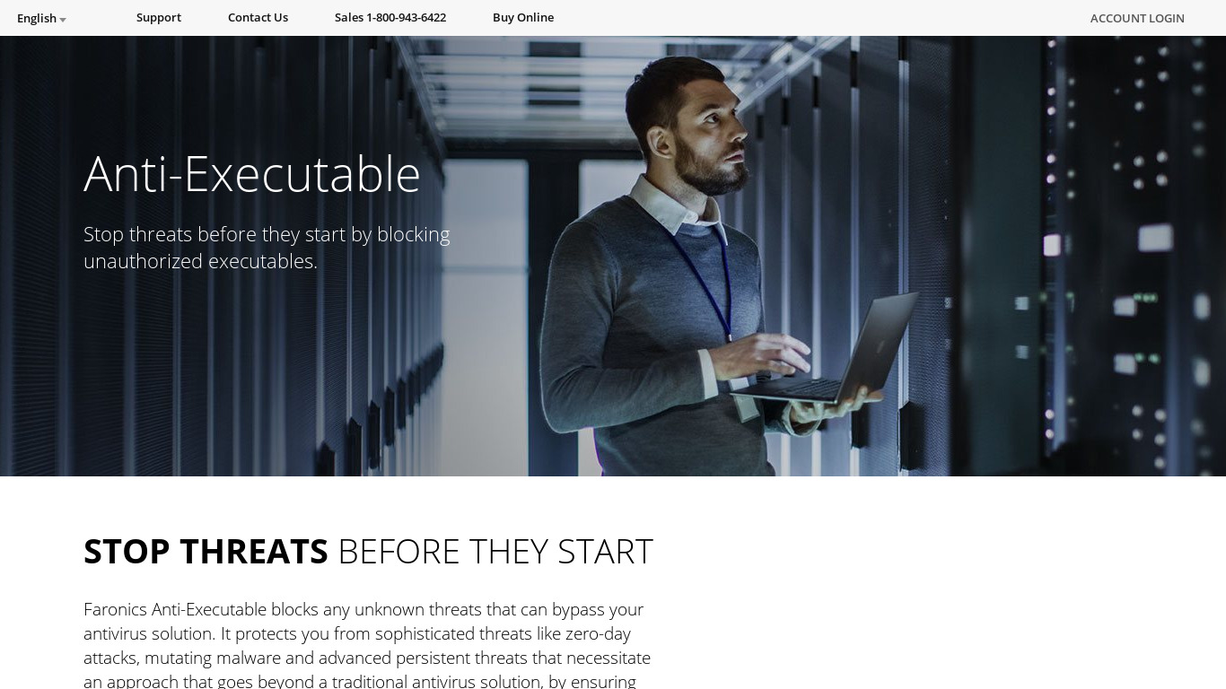 Faronics Anti-Executable Landing page