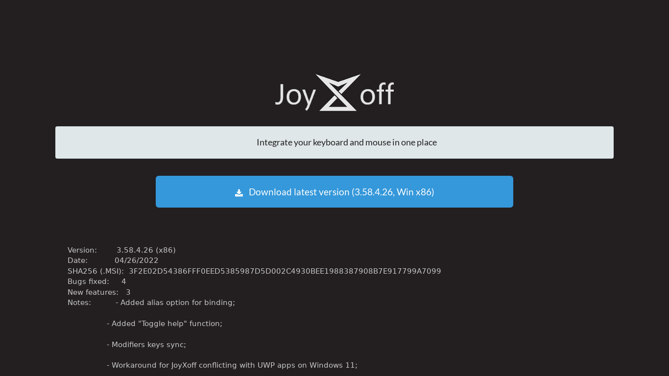 JoyXoff Landing page