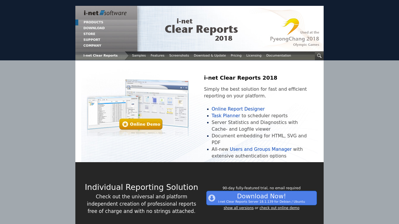 i-net Clear Reports Landing page