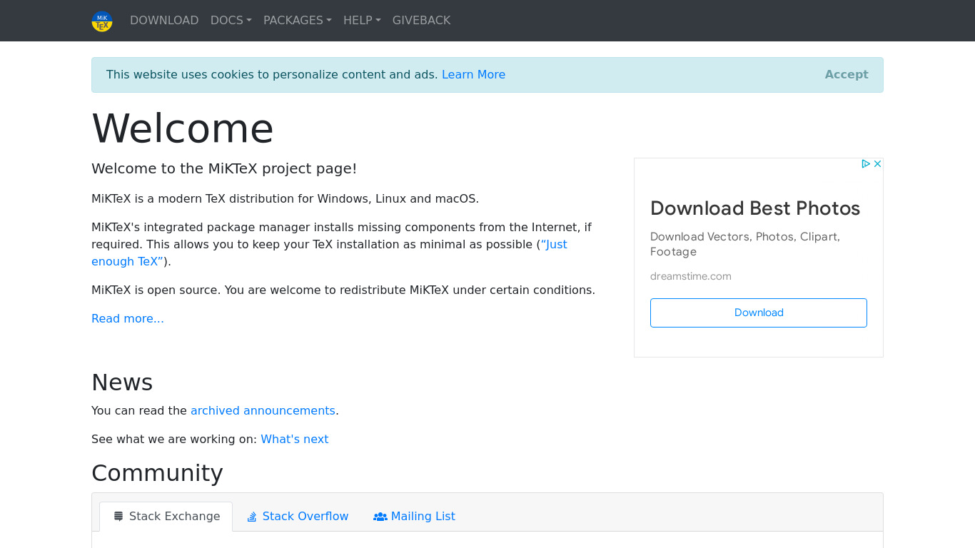 MiKTeX Landing page
