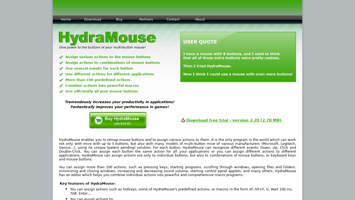 HydraMouse Landing page