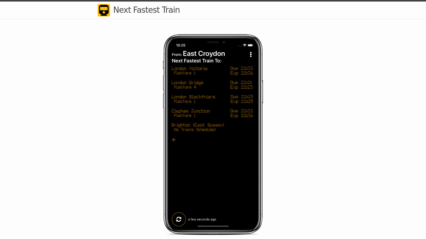 Next Fastest Train Landing page