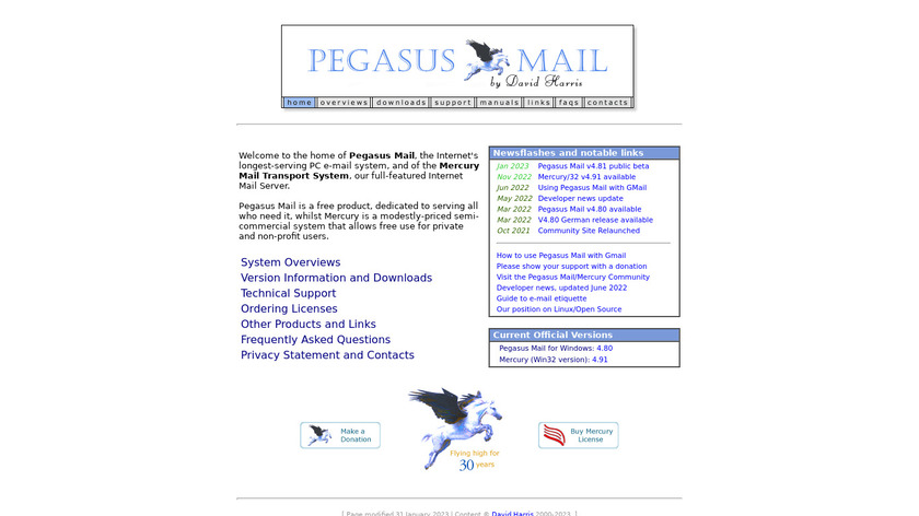 Pegasus Mail Landing Page