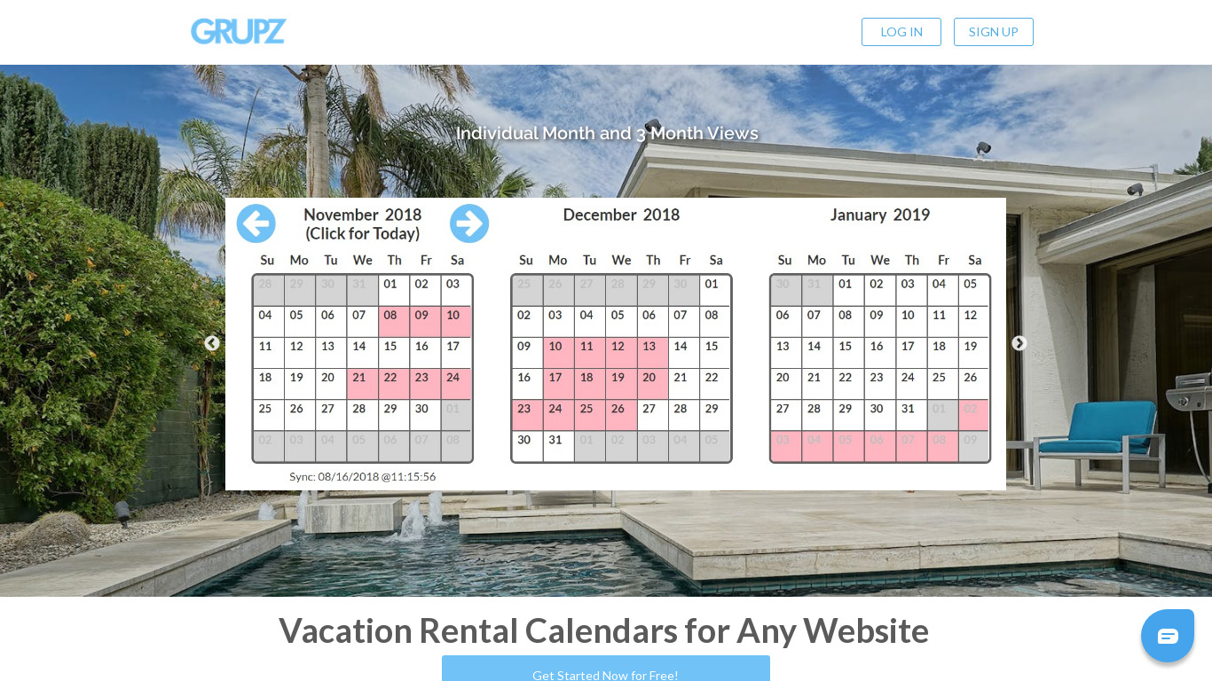 GRUPZ Vacation Rental Calendars Landing page