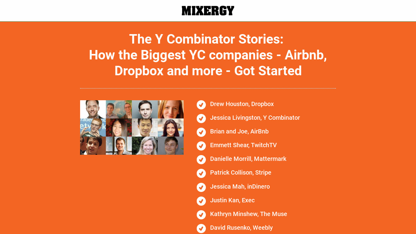 Mixergy - The YC Stories Landing page