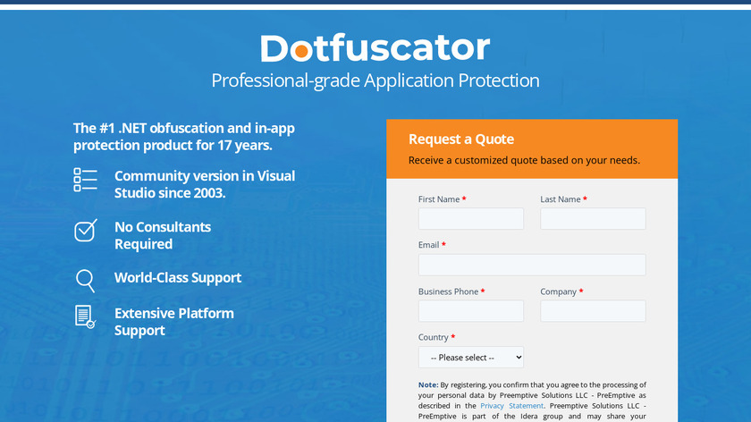 Dotfuscator Landing Page