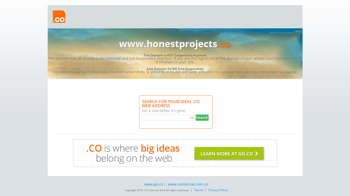 Honest Projects Landing page
