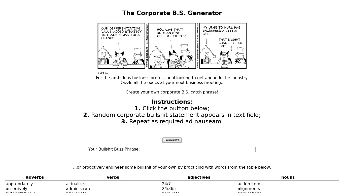 Corporate B.S. Generator Landing page