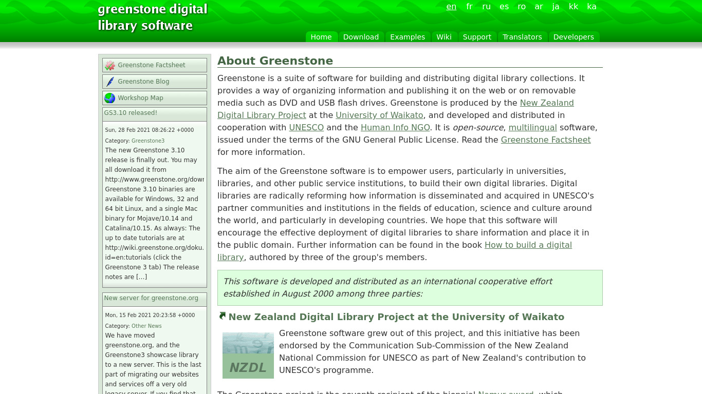 Greenstone Digital Library Landing page