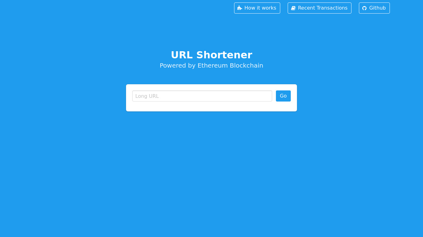 Ethereum URL Shortener Landing page