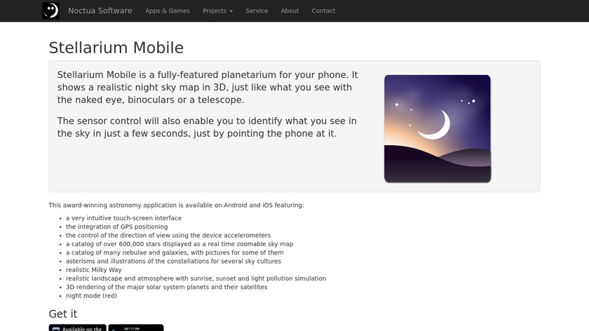 Noctua Stellarium Mobile Landing Page