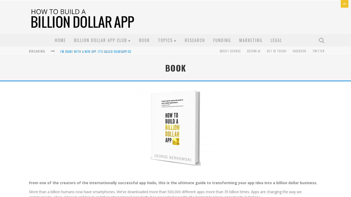 Billion Dollar App (book) Landing page